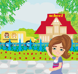 Fototapeta premium girl going to school