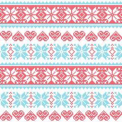 Winter, Christmas seamless pixelated pattern with snowflakes