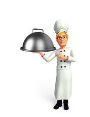 Young chef with dish pan