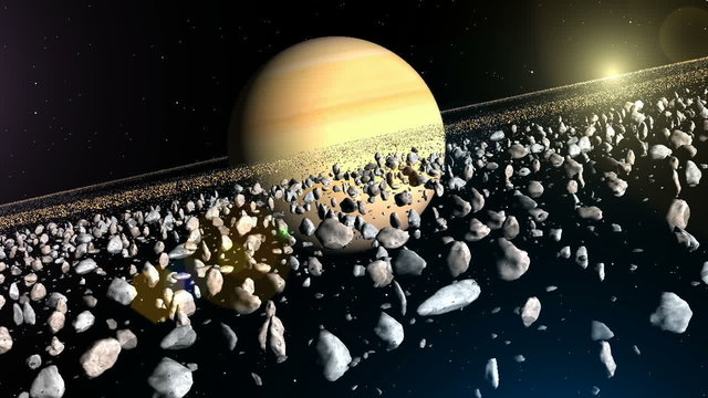 Saturn planet animation with animated asteroids HD