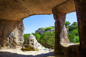 View from Cala Morell Necropolis Caves