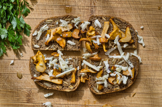 toast with girole mushroom and cheese