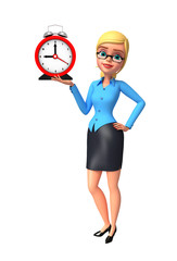 Young office girl with table clock