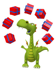 Dragon cartoon with presents