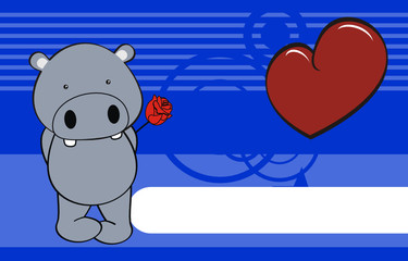 hippo baby cute cartoon love rose background