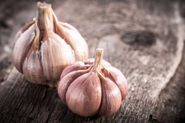 garlic bulb on rustic wooden background