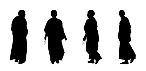 buddhist monks silhouettes set 2 - obrazy, fototapety, plakaty
