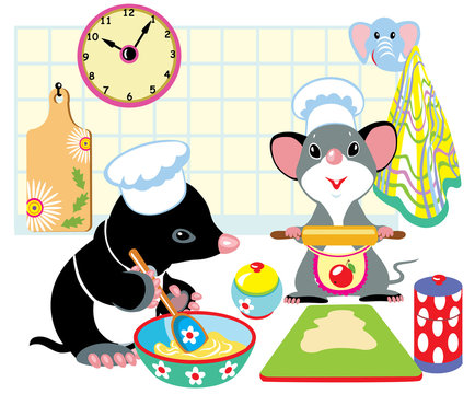 mole and mouse preparing the dough