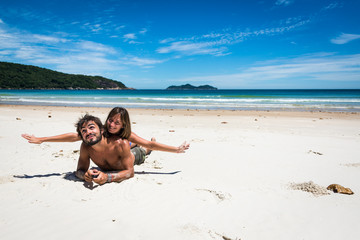 Beautiful Young Latin Couple, love at Ilha Grande, Lopes Mendes