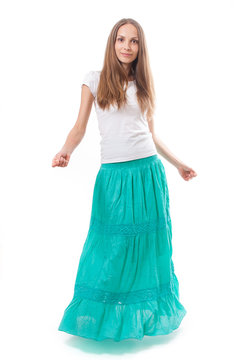 Young Woman In A Long Green Skirt
