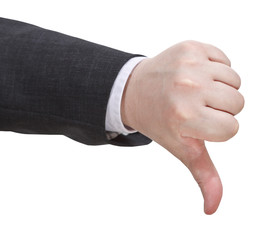 Obraz premium side view of thumbs down sign - hand gesture