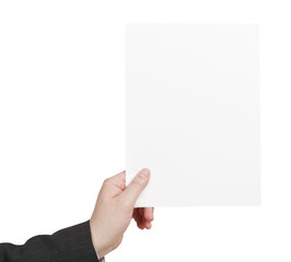 blank sheet of paper in male hand