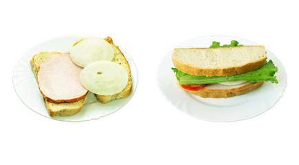 Two sandwiches on ceramic plates