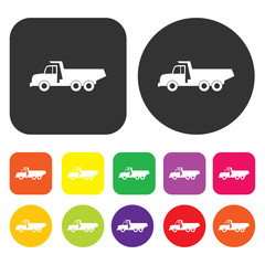 Truck icon. Engineering symbol. Round and rectangle colourful 12