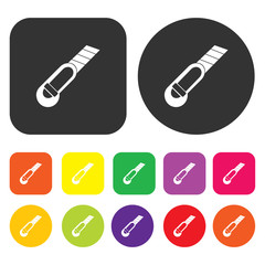 Cutter icon. Engineering symbol. Round and rectangle colourful 1