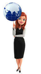 Young Business Woman with globe