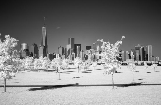 Fototapeta Infrared image of the Lower Manhattan from the Liberty Park