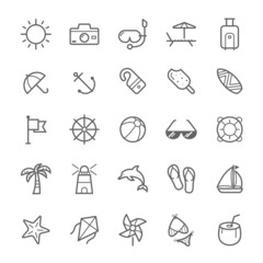 Set of Outline stroke Beach icon