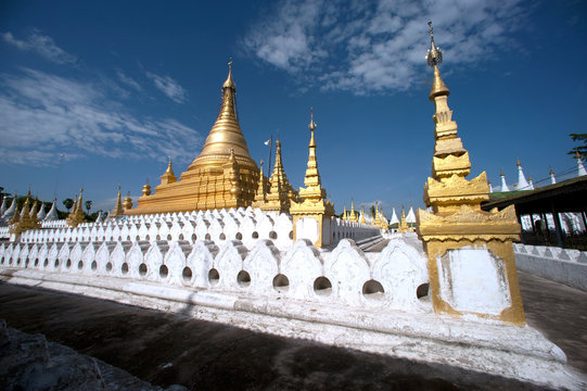 Golden Pagoda in Sanda Muni Paya in Myanmar.