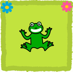 frog on a green tile flowers
