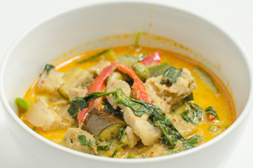 Green curry with pork and vegetables ,Thai food