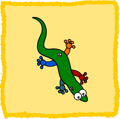 a lizard multicolor on a yellow background