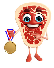 Meat steak character with gold medal
