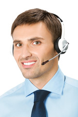 Phone operator in headset, isolated