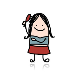Woman combing her hair, cartoon for your design
