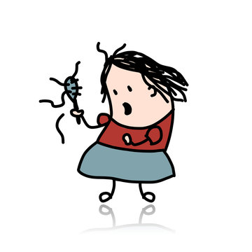 Woman loses hair, cartoon for your design