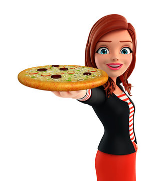 Young Corporate lady with pizza