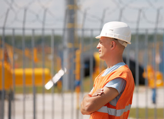 man working in a helmet