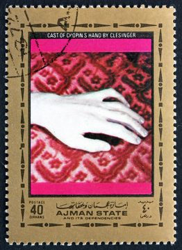 Postage stamp Ajman 1972 Cast of Chopins Hand