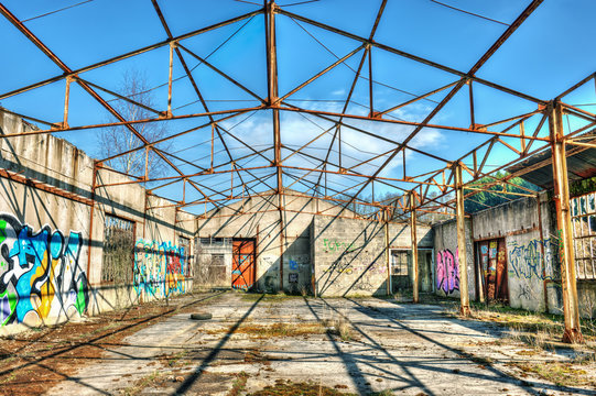 Abandoned Warehouse Building with an Open Roof