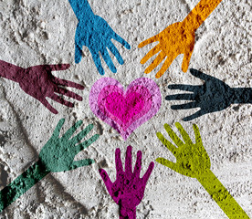 colorful silhouette hands on Cement wall texture background desi