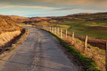 Isle of Mull, country road at sunset
