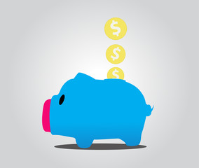 Golden coins falling into a piggy bank.Vector illustration