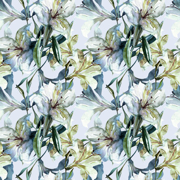 White lily seamless pattern