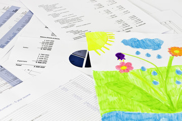 Business analise and child drawing