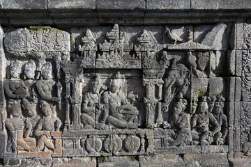 relief panels in Borobudur Temple, Indonesia