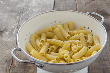 Tortiglioni Pasta in a sieve