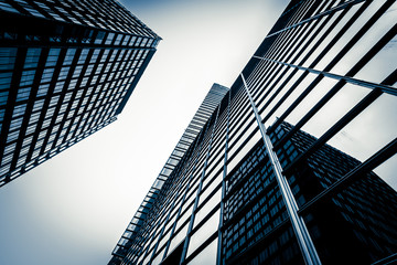 Fototapeta na wymiar modern blue glass wall of skyscraper