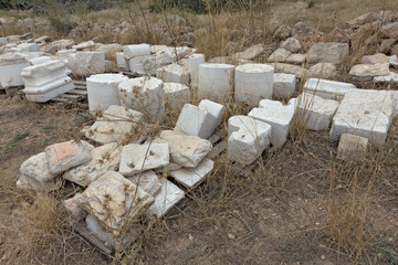 Elements of ancient architecture from excavations in Israel.