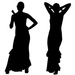 Two black silhouettes of female flamenco dancer