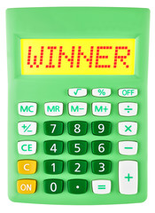 Calculator with WINNER on display on white background