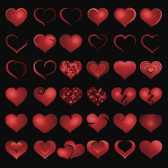 Set of red symbol heart, vector
