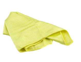 Crumpled yellow microfiber cloth isolated on white background