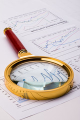 financial analysis concept including statistics graphs charts