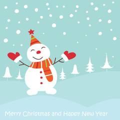 Christmas greeting card with snowman