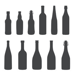 alcohol bottles monochrome silhouette set